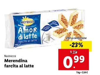Lidl Nastrecce Merendina farcita al latte 280 g confezione offerta