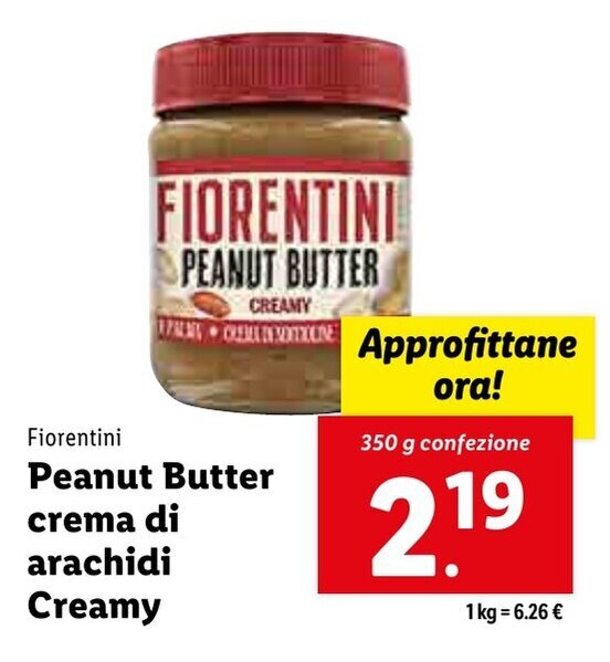 Fiorentini Peanut Butter crema di Creamy 350 g confezione offerta di Lidl