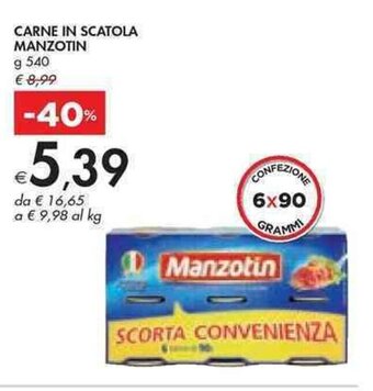 Bennet CARNE IN SCATOLA MANZOTIN g 540 offerta