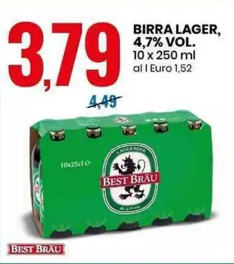 Eurospin BIRRA LAGER, 4,7% VOL. 10x25cl offerta