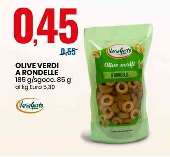 Eurospin OLIVE VERDI A RONDELLE 185 g/sgocc. 85 g offerta