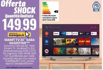 Eurospin SMART TV 32" 'SABA SA32S77A11*** offerta