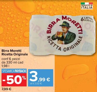 Carrefour Birra Moretti Ricetta Originale conf 6 pezzi da 330 ml cad 1,98 l offerta