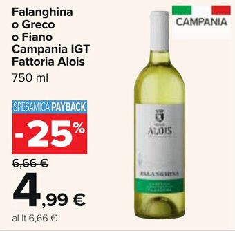 Carrefour Falanghina o Greco o Fiano Campania IGT Fattoria Alois 750 ml offerta