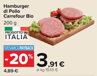 Carrefour Hamburger di Pollo Carrefour Bio 200 g offerta