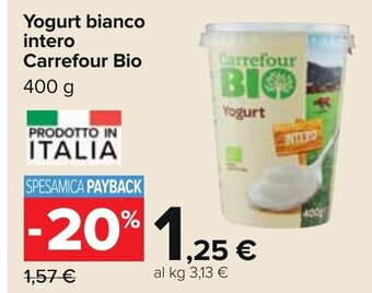 Carrefour Yogurt bianco intero Carrefour Bio 400 g offerta