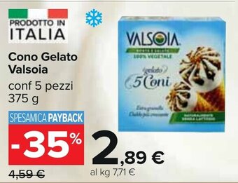 Carrefour Cono Gelato Valsoia conf 5 pezzi 375 g offerta
