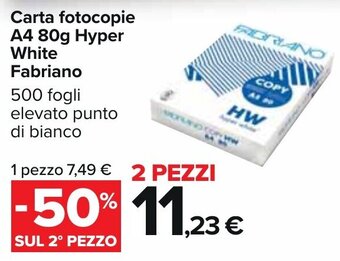 Carrefour Carta fotocopie A4 80g Hyper White Fabriano 500 fogli offerta
