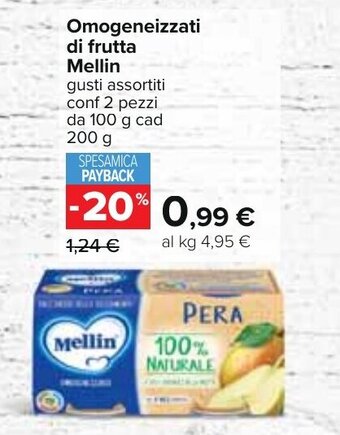 Carrefour Omogeneizzati di frutta Mellin 200 g offerta