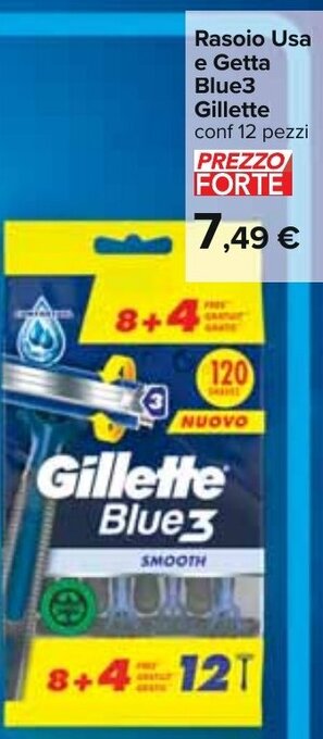 Carrefour Rasoio Usa e Getta Blue3 Gillette conf 12 pezzi offerta