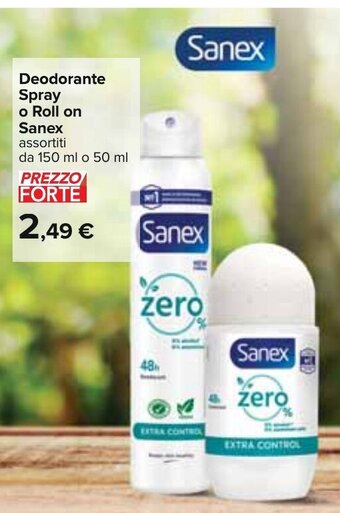 Carrefour Deodorante Spray o Roll on Sanex da 150 ml o 50 ml offerta