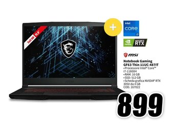 MediaWorld msi Notebook Gaming GF63 Thin 11UC-487IT offerta