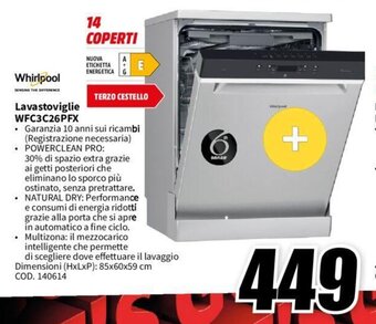 MediaWorld Whirlpool Lavastoviglie WFC3C26PFX offerta