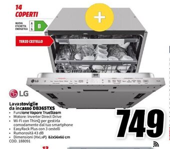 MediaWorld LG Lavastoviglie da incasso DB365TXS offerta