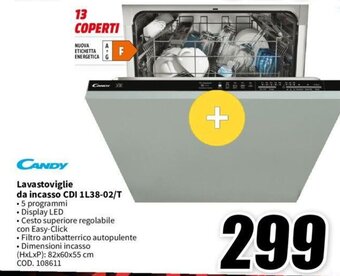 CANDY Lavastoviglie da incasso CDI 1L38-02/T