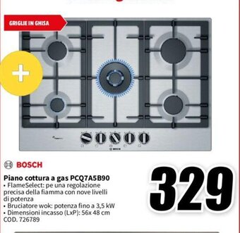 MediaWorld BOSCH Piano cottura a gas PCQ7A5B90 offerta