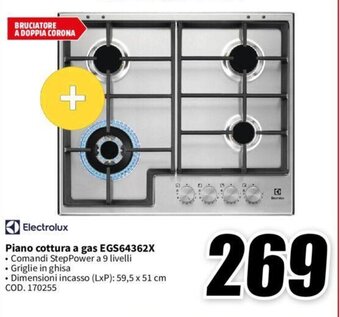 MediaWorld Electrolux Piano cottura a gas EGS64362X offerta