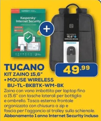 TUCANO KIT ZAINO 15,6" + MOUSE WIRELESS BU-TL-BKBTK-WM-BK