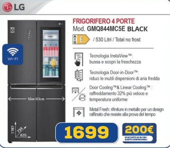 Euronics LG FRIGORIFERO 4 PORTE Mod. GMQ844MC5E BLACK offerta