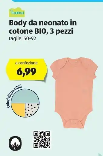 ALDI Impidimpi Body Da Neonato In Cotone BIO, 3 Pezzi offerta