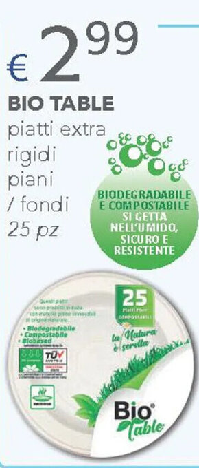 Acqua & Sapone BIO TABLE piatti extra rigidi piani / fondi 25 pz offerta