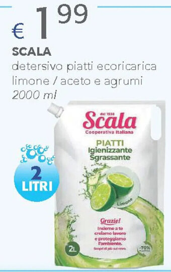 Acqua & Sapone SCALA detersivo piatti ecoricarica limone / aceto e agrumi 2000 ml offerta