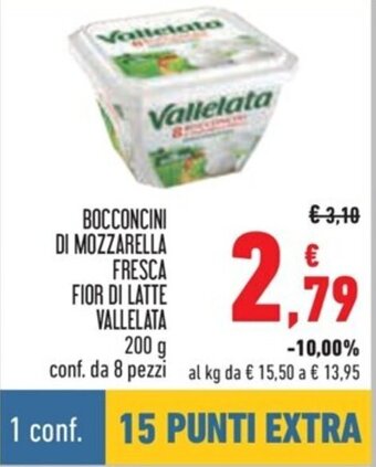 Conad BOCCONCINI DI MOZZARELLA FRESCA FIOR DI LATTE VALLELATA 200 g conf. da 8 pezzi offerta
