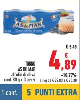 Conad TONNO ÀS DO MAR all'olio di oliva conf. 80 g x 3 pezzi offerta