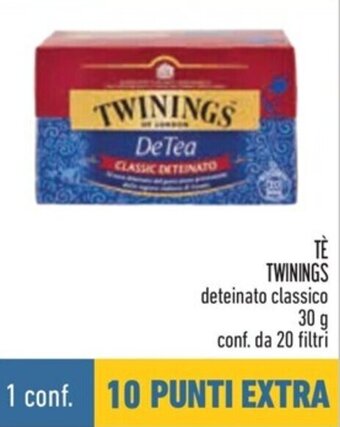Conad TÈ TWININGS deteinato classico 30 g conf. da 20 filtri offerta
