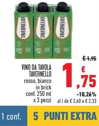 Conad VINO DA TAVOLA TAVERNELLO rosso, bianco in brick conf. 250 ml x 3 pezzi offerta