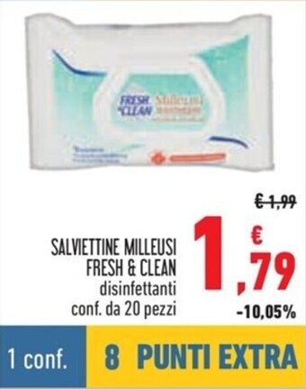 Conad SALVIETTINE MILLEUSI FRESH & CLEAN disinfettanti conf. da 20 pezzi offerta