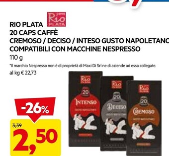 DPiù Rio plata 20 caps caffè cremoso/deciso/inteso gusto napoletano compatibili con macchine nespresso offerta