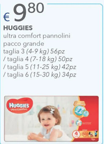 Acqua & Sapone HUGGIES ultra comfort pannolini pacco grande taglia 3 (4-9 kg) 56pz offerta