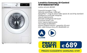 Esselunga Lavatrice Samsung Ai Control WW11BB504DTWS3 offerta