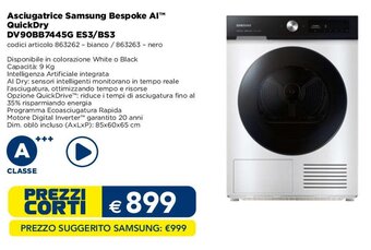 Asciugatrice Samsung Bespoke AI™ QuickDry DV90BB7445G ES3/BS3