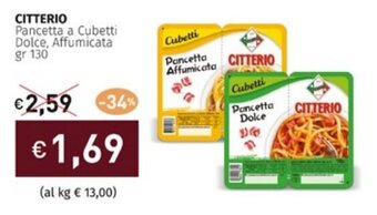 Prezzemolo e Vitale CITTERIO Pancetta a Cubetti Dolce, Affumicata gr 130 offerta