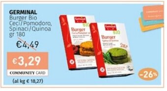 Prezzemolo e Vitale GERMINAL Burger Bio Ceci/Pomodoro, Spinaci/Quinoa gr 180 offerta