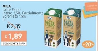 Prezzemolo e Vitale MILA Latte Fieno Intero 3,5%, Parzialmente, Scremato 1,5% lT.1 offerta