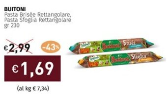 Prezzemolo e Vitale BUITONI Pasta Brisée Rettangolare, Pasta Sfoglia Rettangolare gr 230 offerta