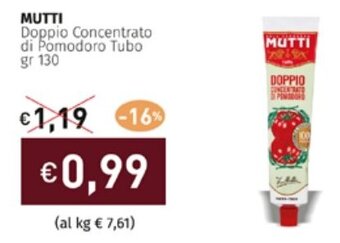 Prezzemolo e Vitale MUTTI Doppio Concentrato di Pomodoro Tubo gr 130 offerta