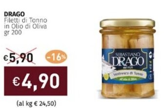 Prezzemolo e Vitale DRAGO Filetti di Tonno in Olio di Oliva gr 200 offerta