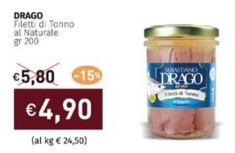 Prezzemolo e Vitale DRAGO Filetti di Tonno al Naturale gr 200 offerta