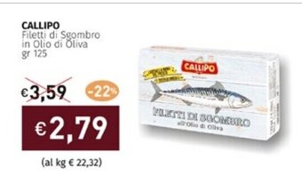 Prezzemolo e Vitale CALLIPO Filetti di Sgombro in Olio di Oliva gr 125 offerta