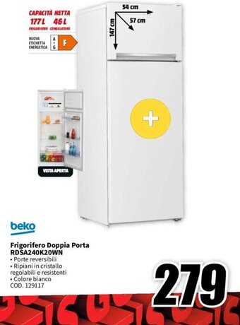 MediaWorld beko Frigorifero Doppia Porta RDSA240K20WN offerta