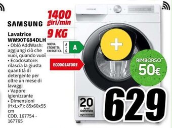 MediaWorld SAMSUNG Lavatrice WW90T684DLH offerta