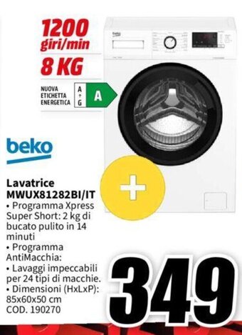MediaWorld beko Lavatrice MWUX81282BI/IT offerta