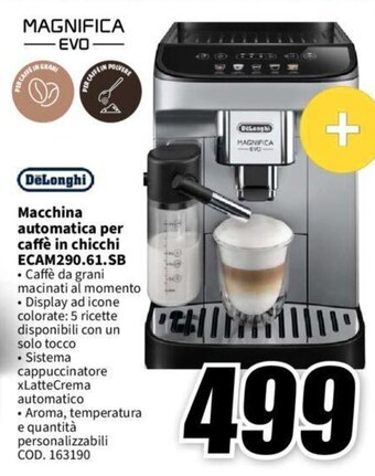 MediaWorld DeLonghi Macchina automatica per caffè in chicchi ECAM290.61.SB offerta