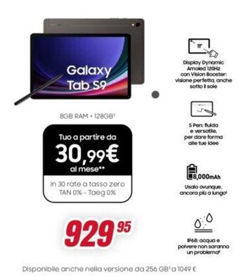 Trony Galaxy Tab S9 8GB RAM + 128GB¹ offerta
