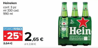 Carrefour Market Heineken conf. 3 pz ml 330 cad. 990 ml offerta
