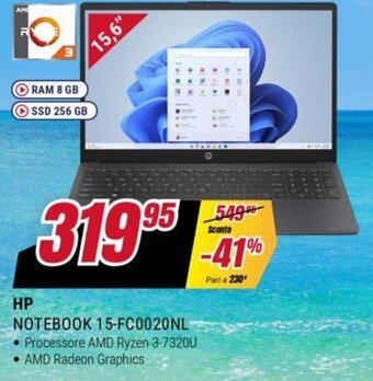 Trony HP NOTEBOOK 15-FC0020NL Processore AMD Ryzen 3-7320U offerta